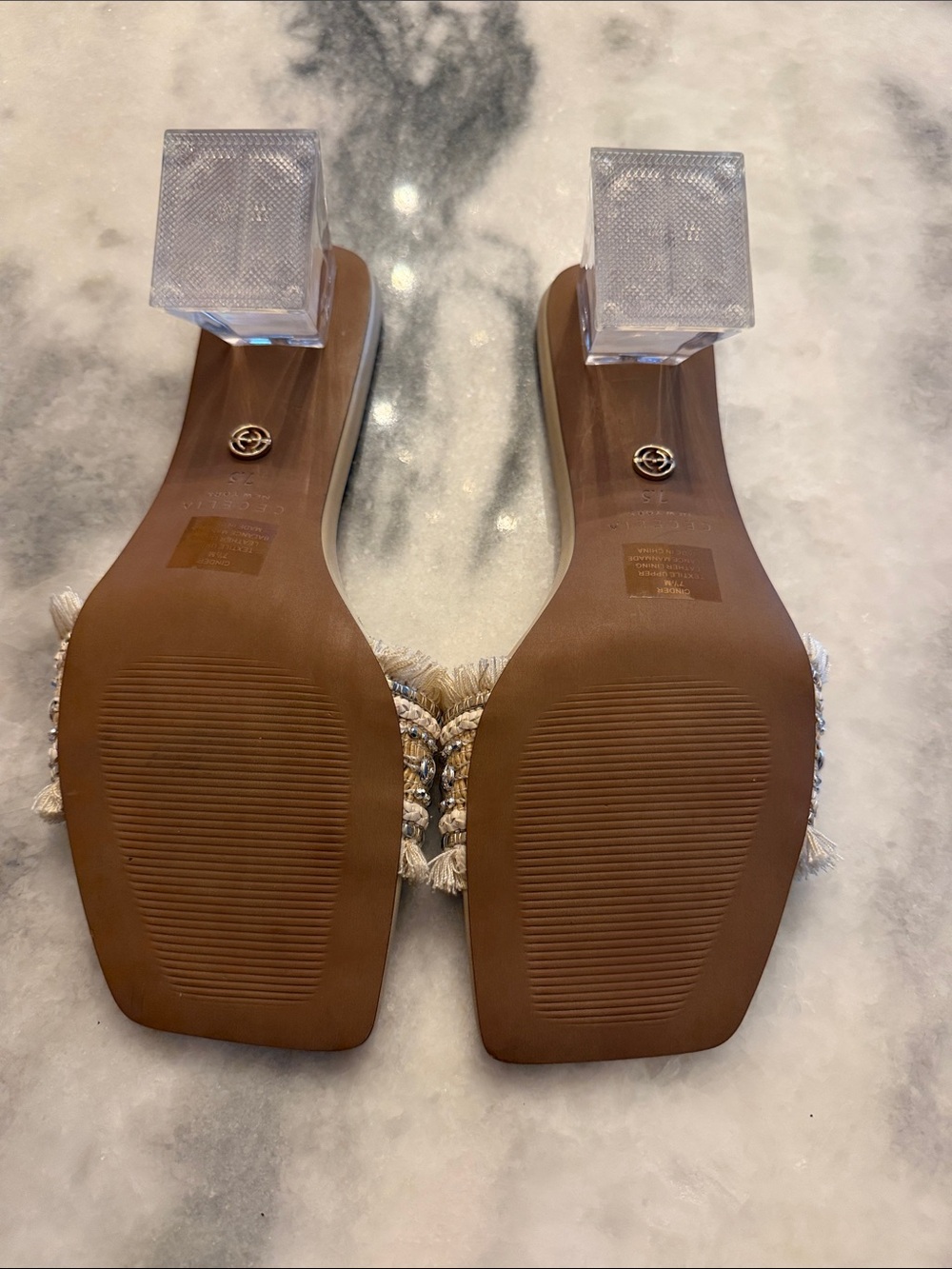 CECELIA NEW YORK Beige Embellished Fringe CINDER Slide Mules 7.5 - Picture 6 of 12